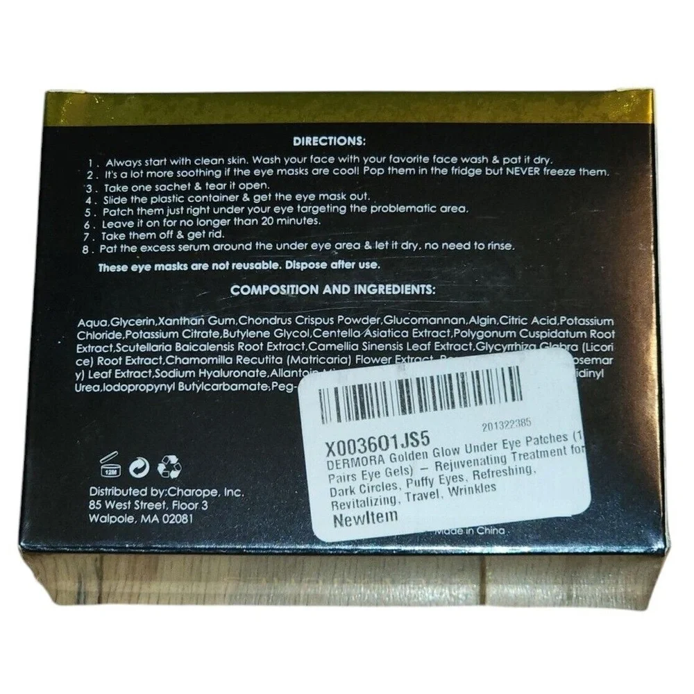 DERMORA 24K Gold Eye Mask - Puffy Eyes, Dark‎ Circles - 15 Pairs